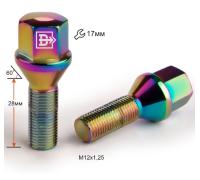 Болт M12X1,25X28 Радужный Титан Конус с выступом ключ 17 мм C17B28 Ti-Cr Болт M12X1,25X28 Радужный Титан Конус с выступом ключ 17 мм C17B28 Ti-Cr