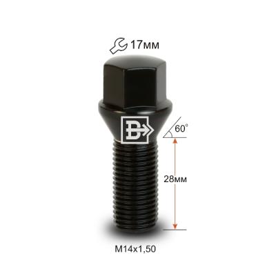 Болт M14X1,50X28 Черный Хром Конус с выступом ключ 17 мм C17D28 BA