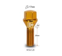 Болт M12X1,25X28 Золотой Хром Конус с выступом ключ 17 мм C17B28 G-Cr Болт M12X1,25X28 Золотой Хром Конус с выступом ключ 17 мм C17B28 G-Cr