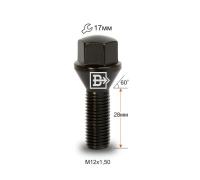 Болт M12X1,50X28 Черный Хром Конус с выступом ключ 17 мм C17A28 B-Cr