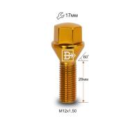 Болт M12X1,50X28 Золотой Хром Конус с выступом ключ 17 мм C17A28 G-Cr