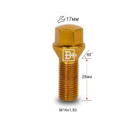 Болт M14X1,50X28 Золотой Хром Конус с выступом ключ 17 мм C17D28 G-Cr
