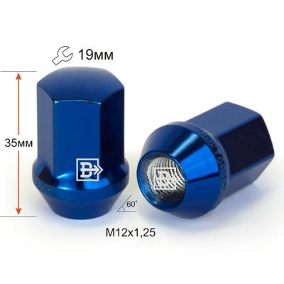 Гайка M12X1,25 Синий хром высота 35 мм Конус с выступ. кл.19мм 801444 BU-Cr Гайка M12X1,25 Синий хром высота 35 мм Конус с выступ. кл.19мм 801444 BU-Cr